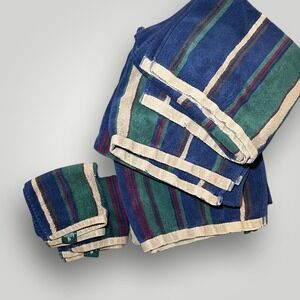 VTG 5 piece Lauren Ralph Lauren Towels Striped Cotton Terry Bath  Set Navy Green